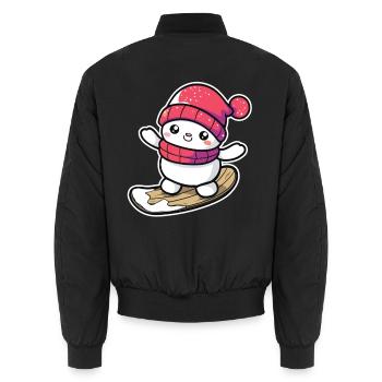 Cartoon Snowboard Schneemann - Unisex Bomberjacke - Schwarz - Hinten - AI Model Male 185 light (185cm)