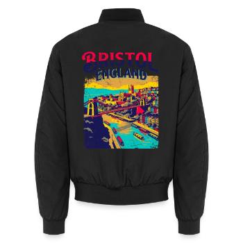 Retro Bristol England Cityscape Skyline Art - Unisex Bomberjacke - Schwarz - Hinten - AI Model Male 185 light (185cm)