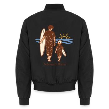 Geerbte Wellen. Vater und Sohn Surfer - Unisex Bomberjacke - Schwarz - Hinten - AI Model Male 185 light (185cm)