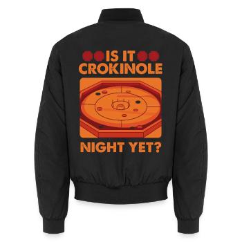 Crokinole Night Yet? Brettspiel Abend Crokinole - Unisex Bomberjacke - Schwarz - Hinten - AI Model Male 185 light (185cm)