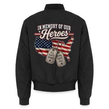 In Erinnerung unserer Helden – Veteranenflagge - Unisex Bomberjacke - Schwarz - Hinten - AI Model Male 185 light (185cm)