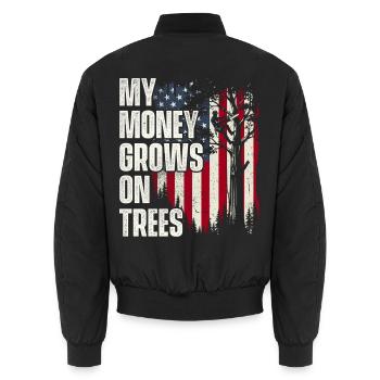Mein Geld wächst auf Bäumen – Baumpfleger und Baumchirurg - Unisex Bomberjacke - Schwarz - Hinten - AI Model Male 185 light (185cm)