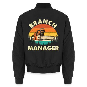 Filialleiter – Baumpfleger, Baumarzt, Kettensäge, - Unisex Bomberjacke - Schwarz - Hinten - AI Model Male 185 light (185cm)