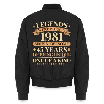 Jahrgang 1981 Simply Awesome 45th Birthday - Unisex Bomberjacke - Schwarz - Hinten - AI Model Male 185 light (185cm)