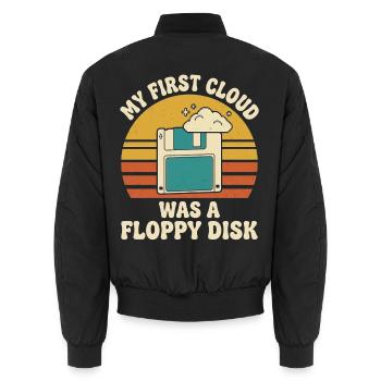 Meine erste Cloud war ein Retro-Techniker für Diskettenfestplatten - Unisex Bomberjacke - Schwarz - Hinten - AI Model Male 185 light (185cm)