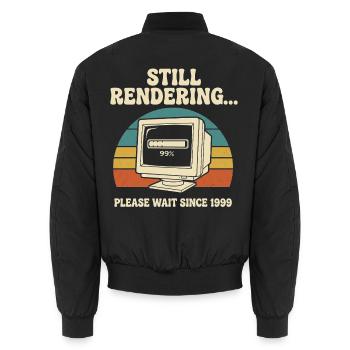 Rendere immer noch. Bitte warten Sie. 3D-Künstler Retro - Unisex Bomberjacke - Schwarz - Hinten - AI Model Male 185 light (185cm)