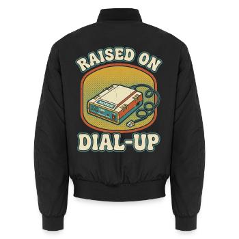 Aufgewachsen mit dem Einwahl-Retro-Modem aus den 90ern - Unisex Bomberjacke - Schwarz - Hinten - AI Model Male 185 light (185cm)