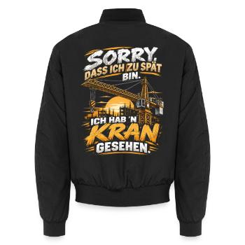 Zu spät? Kran gesehen Bauwitz Shirt - Unisex Bomberjacke - Schwarz - Hinten - AI Model Male 185 light (185cm)