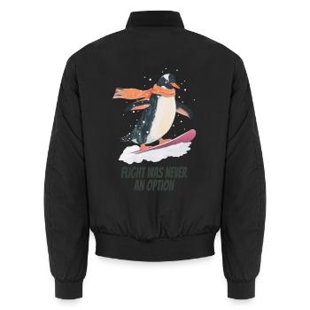 flight was never an option- Lustiger Pinguin - Unisex Bomberjacke - Schwarz - Hinten - AI Model Male 185 light (185cm)