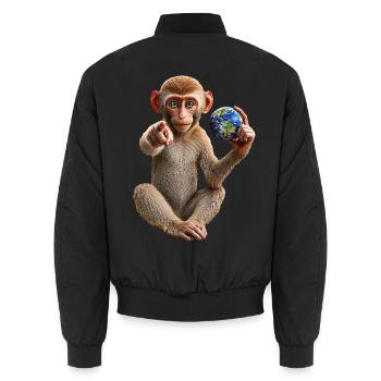 Affe-mit-Erdkugel - Unisex Bomberjacke - Schwarz - Hinten - AI Model Male 185 light (185cm)