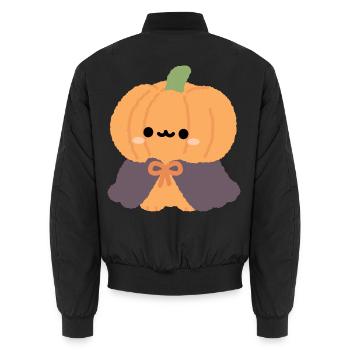 Chibi Kürbis-Cape-Plüsch - Unisex Bomberjacke - Schwarz - Hinten - AI Model Male 185 light (185cm)