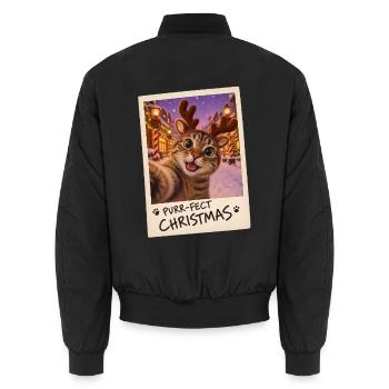 Purr-fect Christmas Katze Selfie - Unisex Bomberjacke - Schwarz - Hinten - AI Model Male 185 light (185cm)