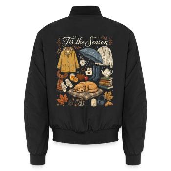 Herbstzauber Kuscheloutfit - Unisex Bomberjacke - Schwarz - Hinten - AI Model Male 185 light (185cm)
