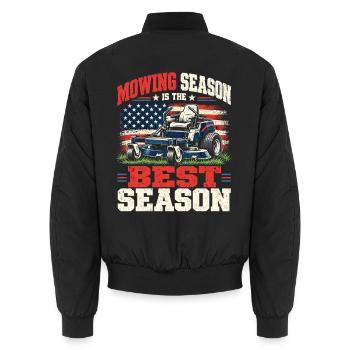 Mowing Season Zero Turn Rasenmäher USA Flagge - Unisex Bomberjacke - Schwarz - Hinten - AI Model Male 185 light (185cm)