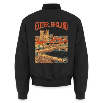 Vintage Exeter England City Skyline Novelty - Unisex Bomberjacke - Schwarz - Hinten - AI Model Male 185 light (185cm)