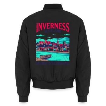City Inverness Scotland Gateway To The Highlands - Unisex Bomberjacke - Schwarz - Hinten - AI Model Male 185 light (185cm)