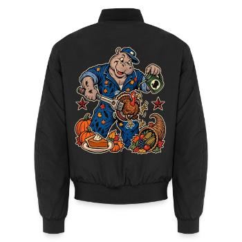 Thanksgiving Nilpferd-Mechaniker mit - Unisex Bomberjacke - Schwarz - Hinten - AI Model Male 185 light (185cm)