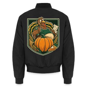Thanksgiving Truthahn übersatt beim Lauf - Unisex Bomberjacke - Schwarz - Hinten - AI Model Male 185 light (185cm)