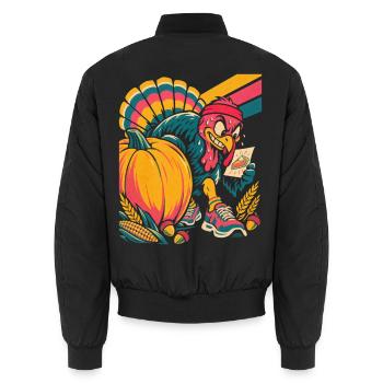 Thanksgiving Truthahn-Läufer jagt die Torte - Unisex Bomberjacke - Schwarz - Hinten - AI Model Male 185 light (185cm)