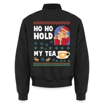 Ho Ho Hold My Tea – Weihnachtsmann trinkt Tee - Unisex Bomberjacke - Schwarz - Hinten - AI Model Male 185 light (185cm)