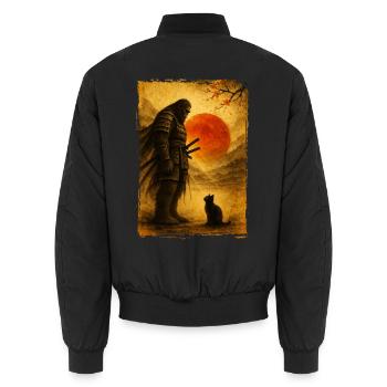 Samurai Bigfoot, Japanisch Grafik, Schwarze Katze - Unisex Bomberjacke - Schwarz - Hinten - AI Model Male 185 light (185cm)