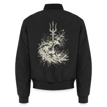 Poseidon-Dreizack-Cream Tintenwellen-Mythologie - Unisex Bomberjacke - Schwarz - Hinten - AI Model Male 185 light (185cm)