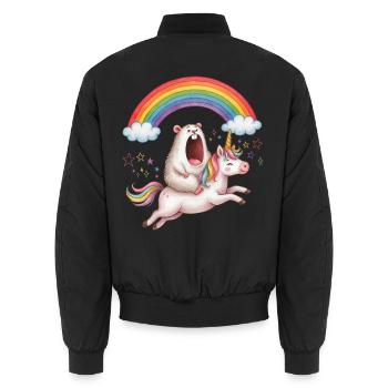 Schreiender Hamster reitet Einhorn Regenbogen - Unisex Bomberjacke - Schwarz - Hinten - AI Model Male 185 light (185cm)