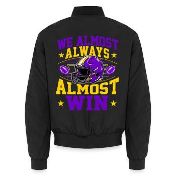 Wir gewinnen fast immer – lila und goldener Fan - Unisex Bomberjacke - Schwarz - Hinten - AI Model Male 185 light (185cm)
