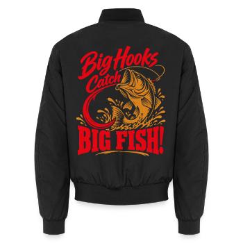 Big Hooks Catch Big Fish – Angler Spruch - Unisex Bomberjacke - Schwarz - Hinten - AI Model Male 185 light (185cm)
