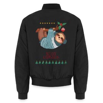 Lustiger Weihnachtslemur, der am Ast hängt - Unisex Bomberjacke - Schwarz - Hinten - AI Model Male 185 light (185cm)
