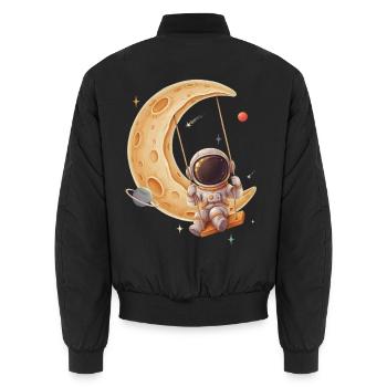 Astronaut schaukelt auf goldenem Halbmond - Unisex Bomberjacke - Schwarz - Hinten - AI Model Male 185 light (185cm)