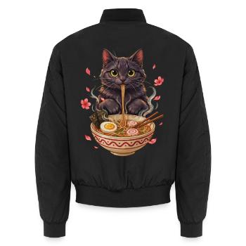 Schwarzer Kater schlürft Ramen Nudeln - Unisex Bomberjacke - Schwarz - Hinten - AI Model Male 185 light (185cm)