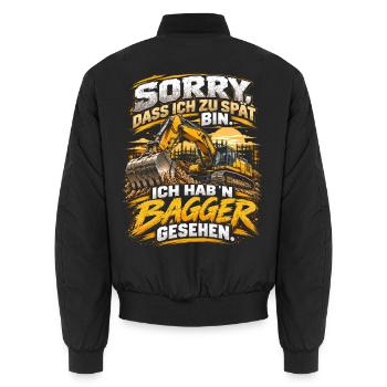 Zu spät? Bagger-Story mit Humor - Unisex Bomberjacke - Schwarz - Hinten - AI Model Male 185 light (185cm)