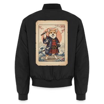 Samurai Corgi japanischer Holzschnitt Stil - Unisex Bomberjacke - Schwarz - Hinten - AI Model Male 185 light (185cm)