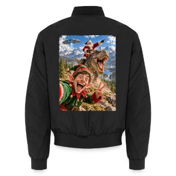Lustiges Elf Selfie mit Weihnachtsmann, T-Rex, UFO - Unisex Bomberjacke - Schwarz - Hinten - AI Model Male 185 light (185cm)