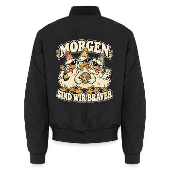 Morgen sind wir braver – Enten JGA Party - Unisex Bomberjacke - Schwarz - Hinten - AI Model Male 185 light (185cm)
