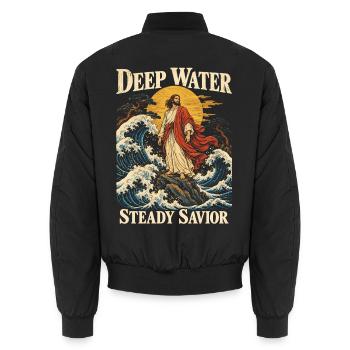 Deep Water Steady Savior Christian Faith Jesus - Unisex Bomberjacke - Schwarz - Hinten - AI Model Male 185 light (185cm)
