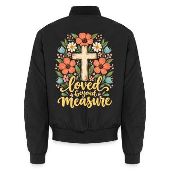 Über Maße geliebte christliche Frauen Jesus Floral - Unisex Bomberjacke - Schwarz - Hinten - AI Model Male 185 light (185cm)