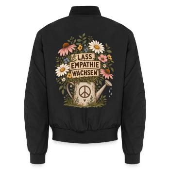 LASS EMPATHIE WACHSEN – Gegen Rassismus Statement - Unisex Bomberjacke - Schwarz - Hinten - AI Model Male 185 light (185cm)