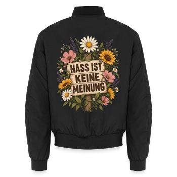 Hass ist keine Meinung – Gegen Rechts Statement - Unisex Bomberjacke - Schwarz - Hinten - AI Model Male 185 light (185cm)