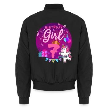 Happy Birthday Girl 7 Einhorn Siebter Geburtstag - Unisex Bomberjacke - Schwarz - Hinten - AI Model Male 185 light (185cm)