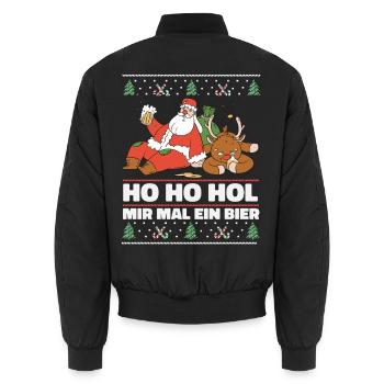 Ho Ho Hol – Weihnachtsmann und Rentier mit Bier - Unisex Bomberjacke - Schwarz - Hinten - AI Model Male 185 light (185cm)