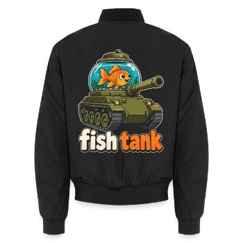 Fisch im Panzer Cartoon - Unisex Bomberjacke - Schwarz - Hinten - AI Model Male 185 light (185cm)