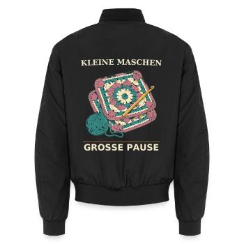 Häkeln Kleine Maschen Große Pause - Unisex Bomberjacke - Schwarz - Hinten - AI Model Male 185 light (185cm)