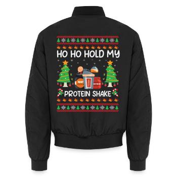 Protein Shake Weihnachten – Ho Ho Hold My - Unisex Bomberjacke - Schwarz - Hinten - AI Model Male 185 light (185cm)