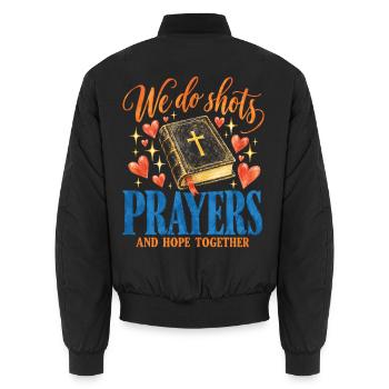 IVF-Glaube Wir machen Spritzen, Gebete und Hoffnung gemeinsam - Unisex Bomberjacke - Schwarz - Hinten - AI Model Male 185 light (185cm)