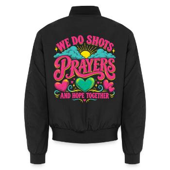 Versuche, Sprüche, Gebete und Hoffnung gemeinsam zu bekommen - Unisex Bomberjacke - Schwarz - Hinten - AI Model Male 185 light (185cm)