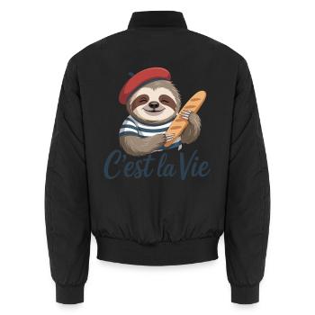  Cest La Vie Faultier Frankreich Baguette Beret - Unisex Bomberjacke - Schwarz - Hinten - AI Model Male 185 light (185cm)