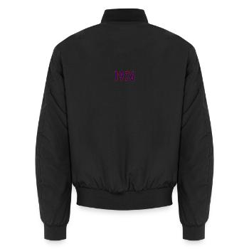 Year 1976 Neon Style - Unisex Bomber Jacket - black - Back - AI Model Male 185 light (185cm)