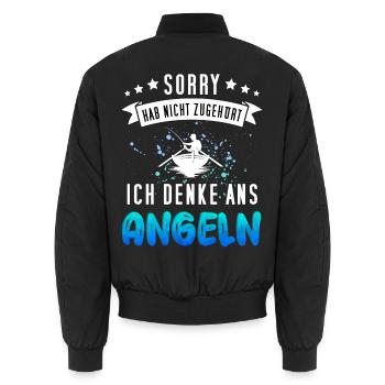 Lustiges Angler Design - Funny Fischer Motiv - Unisex Bomberjacke - Schwarz - Hinten - AI Model Male 185 light (185cm)